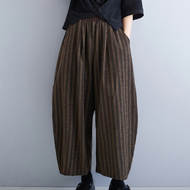 Buddha Stonesカジュアル 7-8丈 コーデュロイ ストライプ レディース ポリエステル ワイドレッグパンツ ポケット付き - image 15