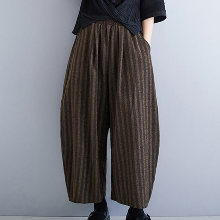 Buddha Stonesカジュアル 7-8丈 コーデュロイ ストライプ レディース ポリエステル ワイドレッグパンツ ポケット付き - image 15