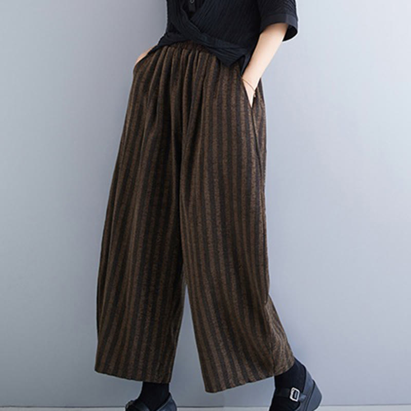 Buddha Stonesカジュアル 7-8丈 コーデュロイ ストライプ レディース ポリエステル ワイドレッグパンツ ポケット付き - image 16