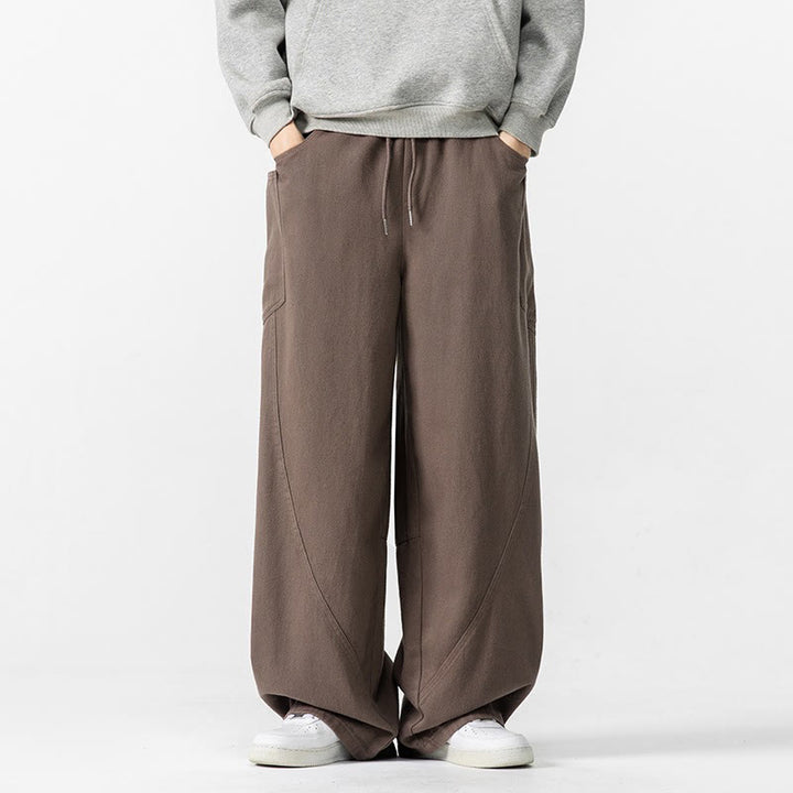 Buddha Stones秋冬 ピュアカラー メンズ ワイドレッグ コットン ドローストリング パンツ ポケット付き - image 2