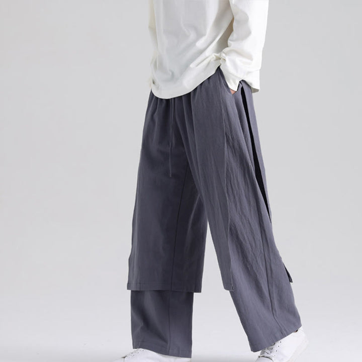Buddha Stones無地 パッチワークデザイン メンズ コットンパンツ ポケット付き - スレートグレー - US/UK/AU46、 EU56 (5XL) - image 0
