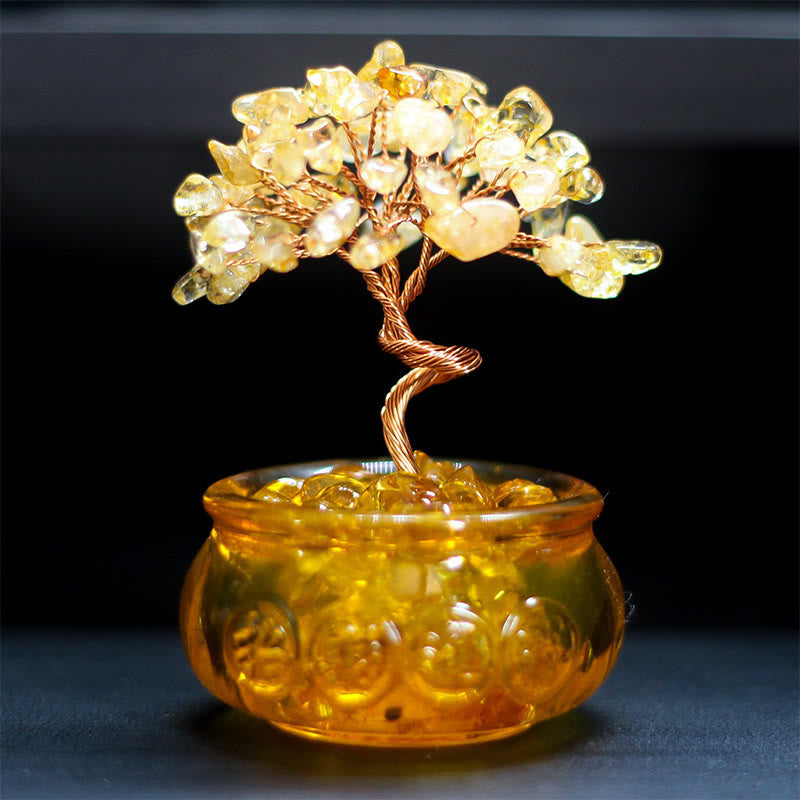 Buddha Stones各種クリスタルシトリンアメジストピンククリスタルツリー豊かさホームデコレーション - シトリン 6×10cm - image 0