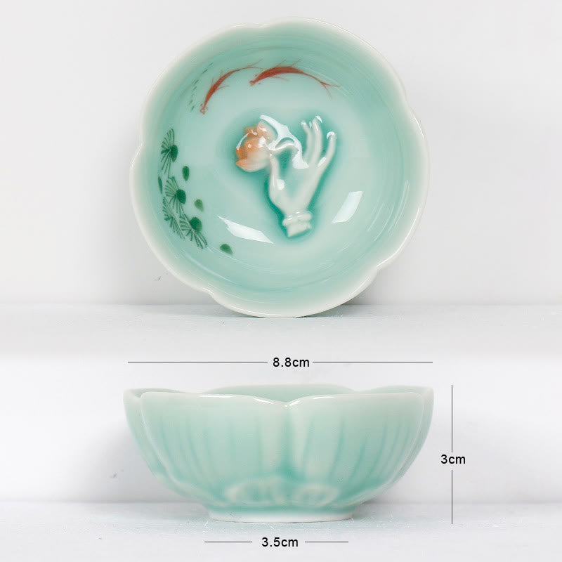 Buddha Stones鯉手茶碗カンフー茶碗 - 赤い鯉と手 8.8cm×3cm×3.5cm - image 8