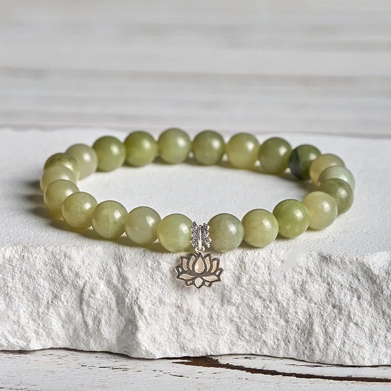 Buddha Stones925スターリングシルバー ロータス 天然シアン翡翠幸運ブレスレット - 16cm - image 0