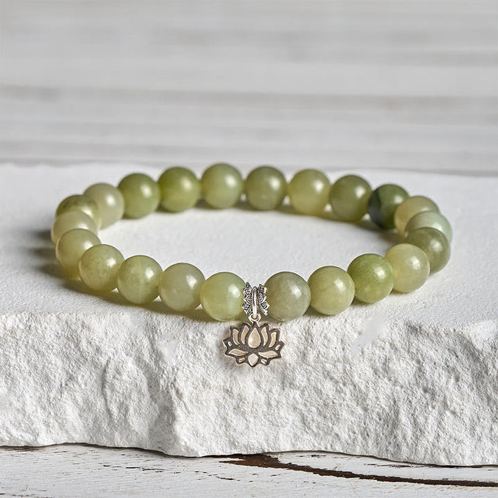 Buddha Stones925スターリングシルバー ロータス 天然シアン翡翠幸運ブレスレット - 16cm - image 0