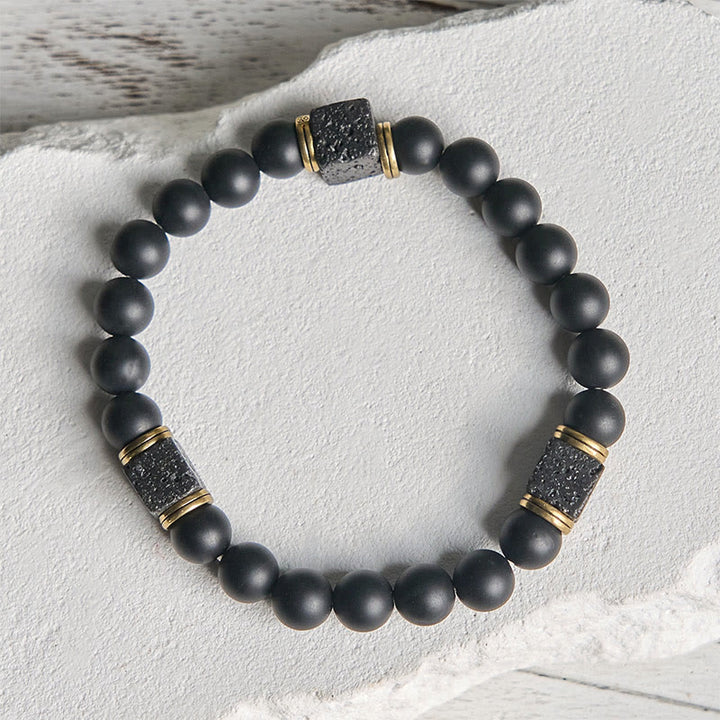 Buddha Stones天然フロストブラックオニキス スクエア溶岩石幸運繁栄のブレスレット - image 5