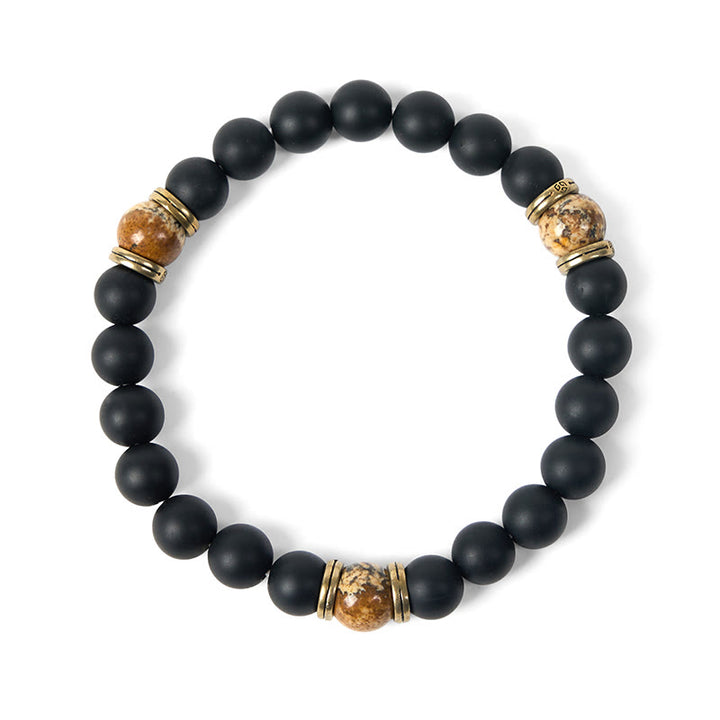Buddha Stones天然フロストブラックオニキスピクチャージャスパー幸運繁栄ブレスレット - image 5