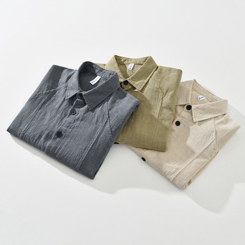 Buddha Stonesメンズ 秋 無地 ラミーコットン 長袖 ラペルシャツ ポケット付き - image 16
