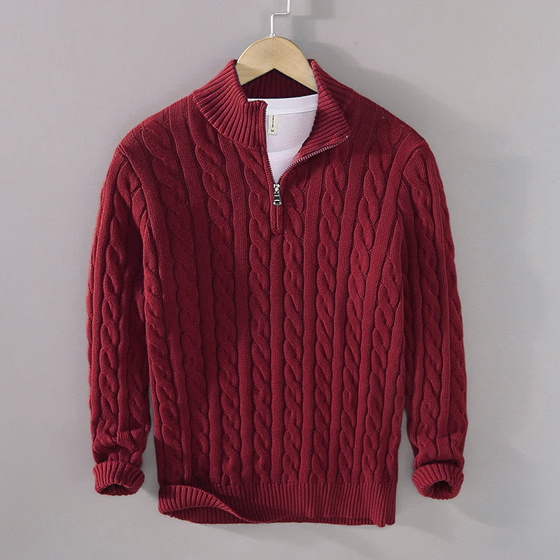 Buddha Stones冬用テクスチャードハイネックジッパーデザインメンズ長袖コットンセーター - ダークレッド - US/UK/AU42、 EU52 (3XL) - image 1