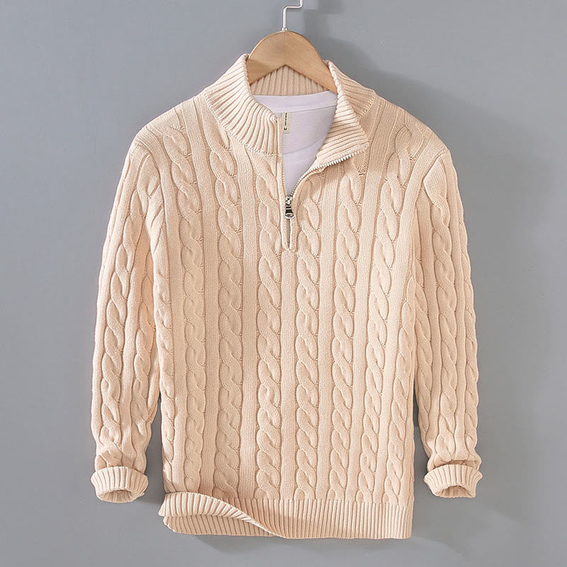 Buddha Stones冬用テクスチャードハイネックジッパーデザインメンズ長袖コットンセーター - レモンシフォン - US/UK/AU42、 EU52 (3XL) - image 4