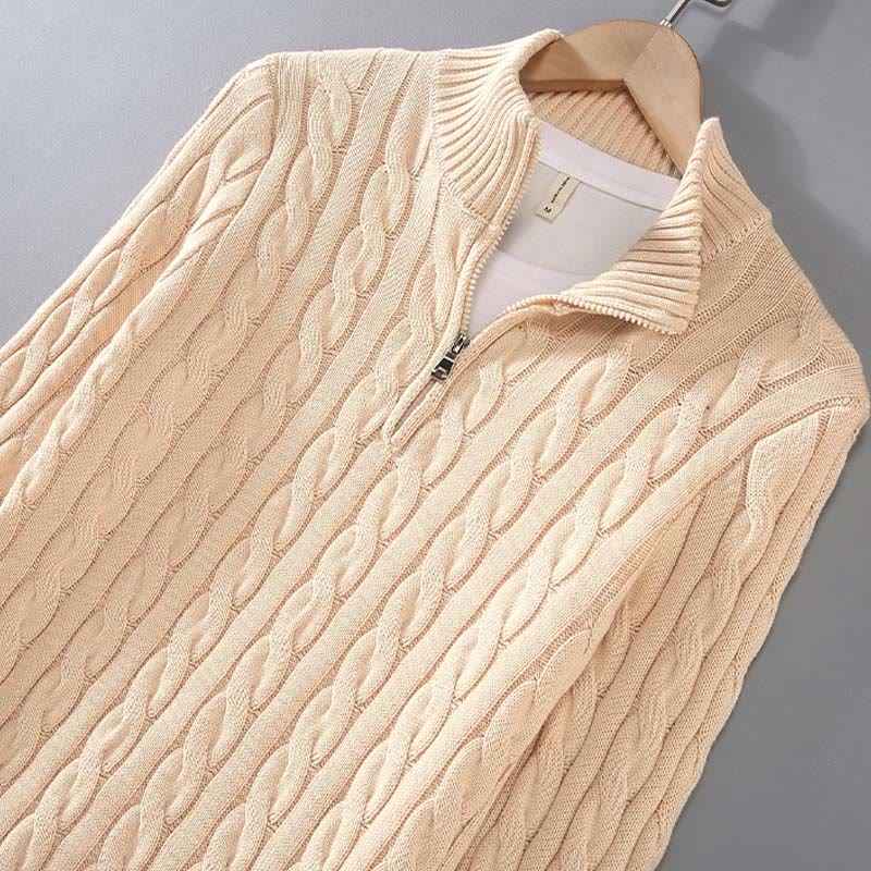 Buddha Stones冬用テクスチャードハイネックジッパーデザインメンズ長袖コットンセーター - image 6