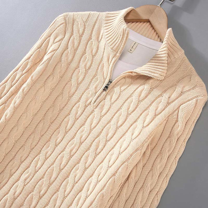 Buddha Stones冬用テクスチャードハイネックジッパーデザインメンズ長袖コットンセーター - image 6