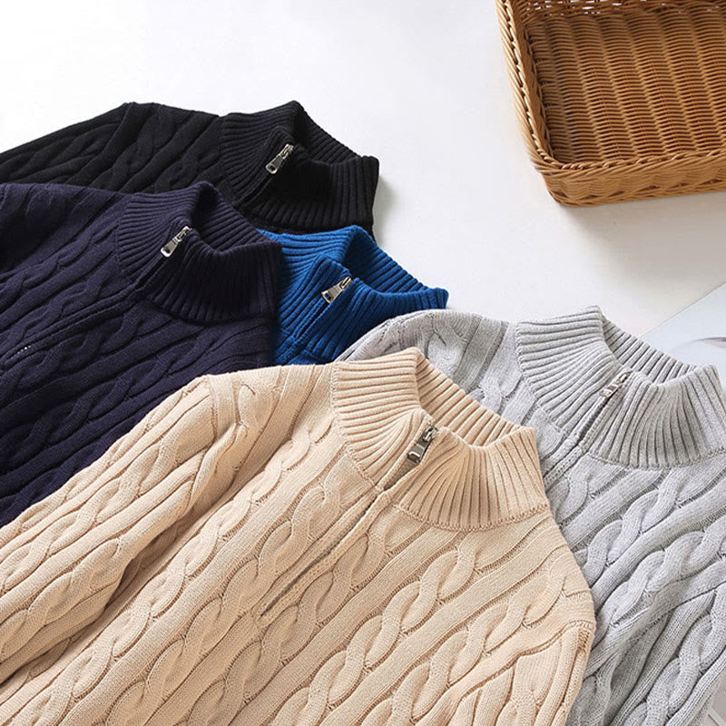 Buddha Stones冬用テクスチャードハイネックジッパーデザインメンズ長袖コットンセーター - image 16