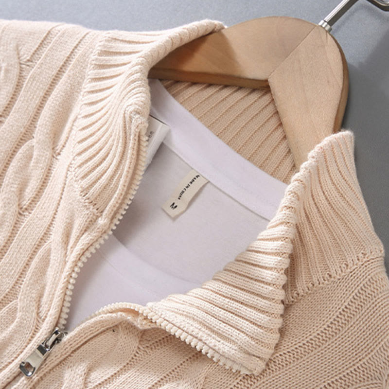 Buddha Stones冬用テクスチャードハイネックジッパーデザインメンズ長袖コットンセーター - image 7