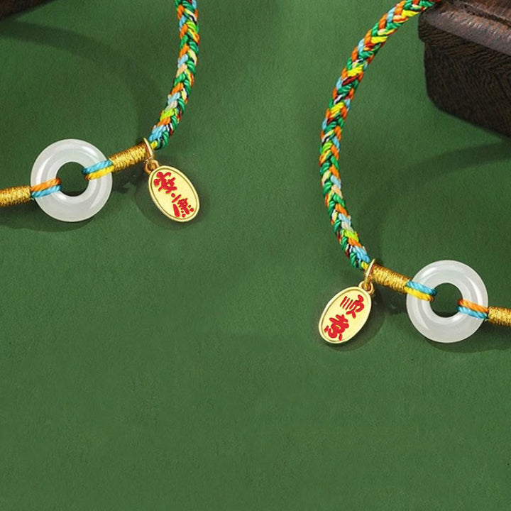 Buddha Stones ハンドメイド平和のお守りチャーム翡翠豊かさ925スターリングシルバーカラフルロープブレスレット - image 12