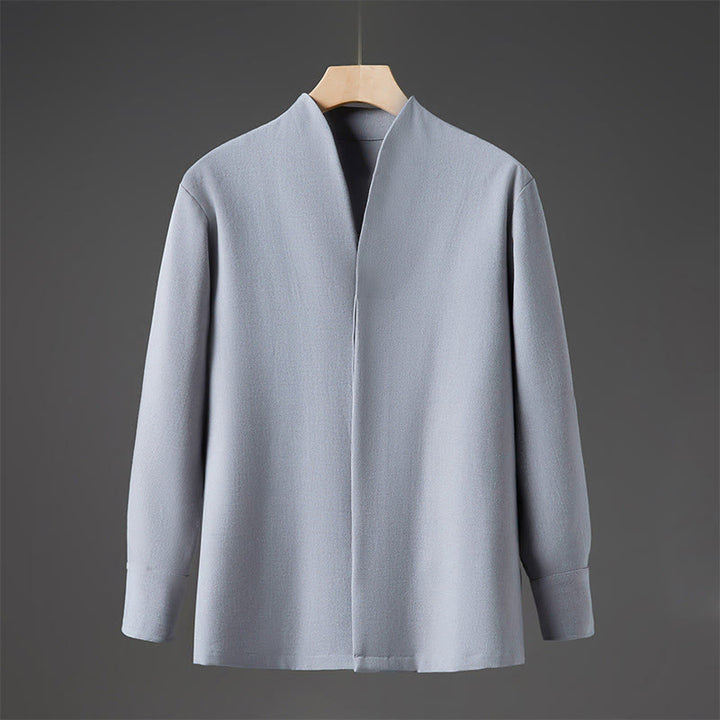 Buddha Stones無地 秋 長袖 隠しハーフボタンデザイン メンズシャツ - 水色 - US/UK/AU46、 EU56 (5XL) - image 13