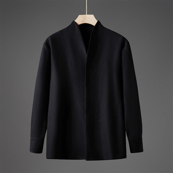 Buddha Stones無地 秋 長袖 隠しハーフボタンデザイン メンズシャツ - 黒 - US/UK/AU46、 EU56 (5XL) - image 8