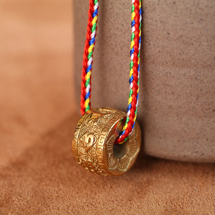 Buddha Stonesオーム・マニ・パドメ・フムチタン鋼保護回転式ネックレスペンダント - ゴールデンオーム・マニ・パドメ・フムとカラー ロープ - image 0
