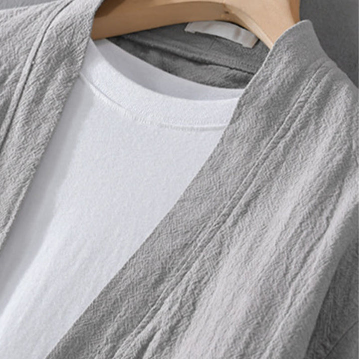 Buddha Stonesシンプル 長袖 オープンフロント ラミーコットン メンズ シャツ ポケット付き - image 5