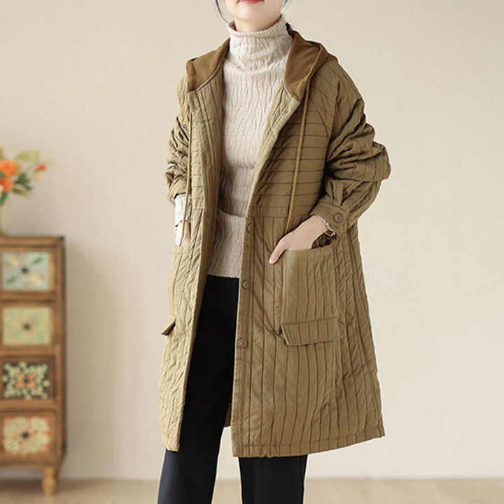 Buddha Stonesプレーンノッチド レディース コットンパッド入り ポケット付きコート - タン - US12、 UK/AU16、 EU44 (2XL) - image 18
