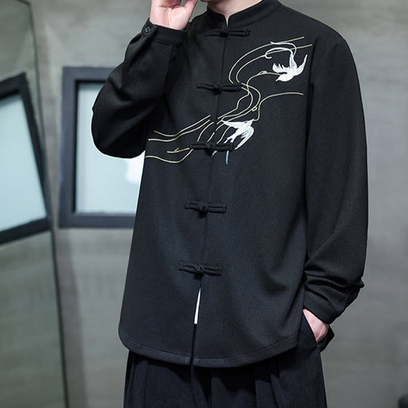 Buddha Stonesカエルボタン ツバメ刺繍 スタンドカラー 長袖 唐装 メンズシャツ - image 4