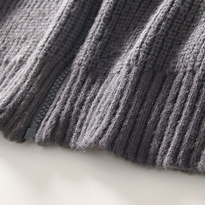 Buddha Stones冬用 無地 ジッパー ニット カーディガン メンズ 長袖 コットン ジャケット ポケット付き - image 11