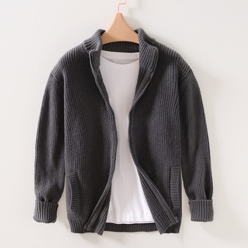 Buddha Stones冬用 無地 ジッパー ニット カーディガン メンズ 長袖 コットン ジャケット ポケット付き - スレートグレー - US/UK/AU40、 EU50 (2XL) - image 6