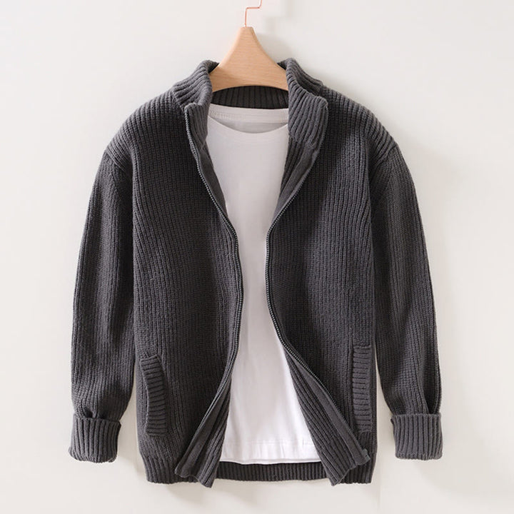 Buddha Stones冬用 無地 ジッパー ニット カーディガン メンズ 長袖 コットン ジャケット ポケット付き - スレートグレー - US/UK/AU40、 EU50 (2XL) - image 6