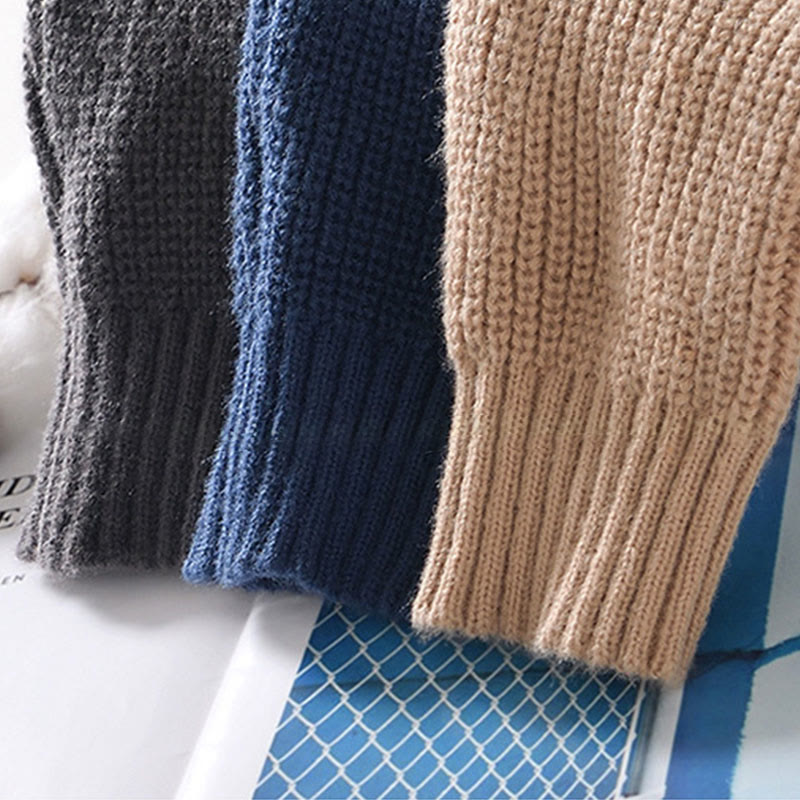 Buddha Stones冬用 無地 ジッパー ニット カーディガン メンズ 長袖 コットン ジャケット ポケット付き - image 19