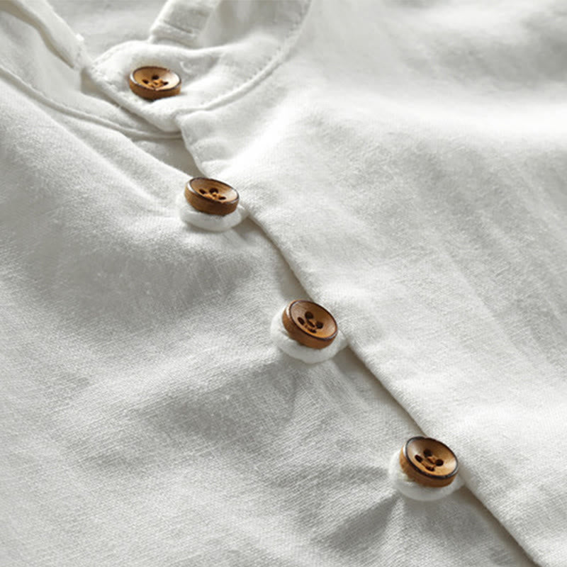 Buddha Stonesメンズ スリムフィットデザイン スタンドカラー クルーネック 長袖 コットンリネンシャツ - image 5