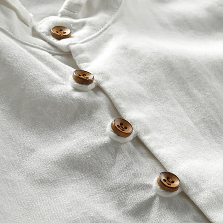 Buddha Stonesメンズ スリムフィットデザイン スタンドカラー クルーネック 長袖 コットンリネンシャツ - image 5