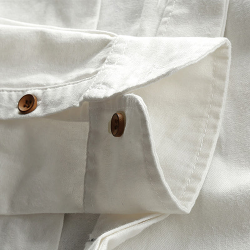 Buddha Stonesメンズ スリムフィットデザイン スタンドカラー クルーネック 長袖 コットンリネンシャツ - image 9