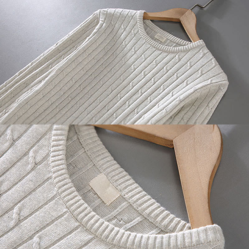 Buddha Stonesケーブルニットデザインメンズクルーネック長袖ピュアコットンセーター - image 8