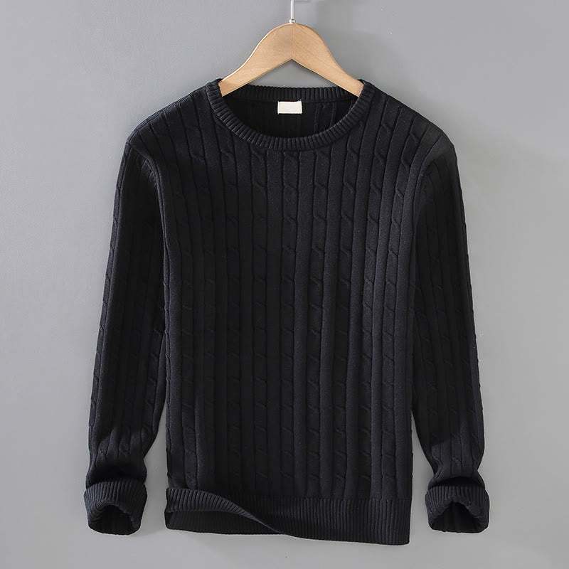 Buddha Stonesケーブルニットデザインメンズクルーネック長袖ピュアコットンセーター - 黒 - US/UK/AU42、 EU52 (3XL) - image 0