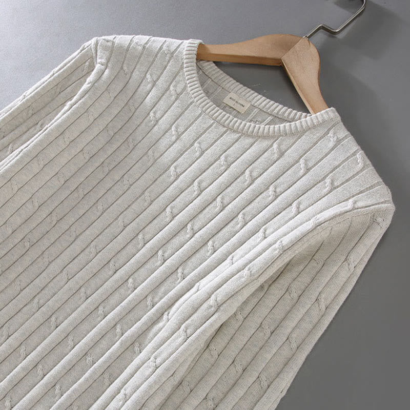 Buddha Stonesケーブルニットデザインメンズクルーネック長袖ピュアコットンセーター - image 7