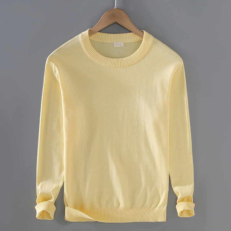 Buddha Stonesリブデザイン ピュアコットン サーマル メンズ クルーネック 長袖 セーター - ライトイエロー - US/UK/AU42、 EU52 (3XL) - image 10