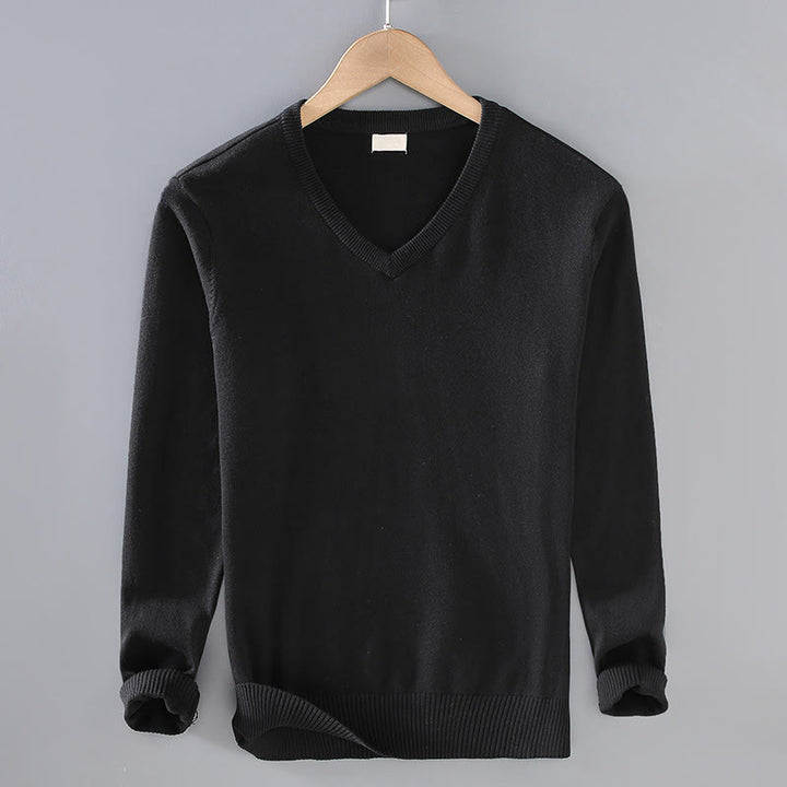 Buddha Stones無地 Vネック コットン シンプルデザイン メンズ 長袖セーター - 黒 - US/UK/AU42、 EU52 (3XL) - image 9