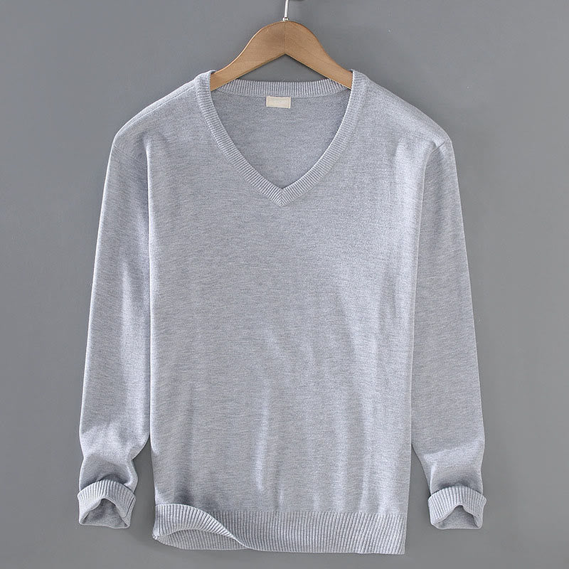 Buddha Stones無地 Vネック コットン シンプルデザイン メンズ 長袖セーター - ゲインズボロ - US/UK/AU42、 EU52 (3XL) - image 0