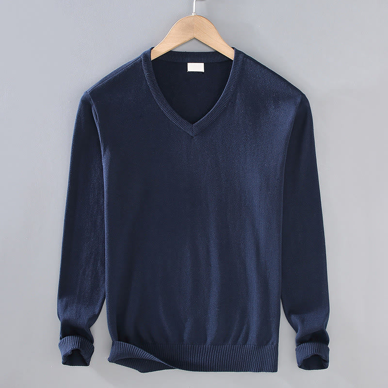 Buddha Stones無地 Vネック コットン シンプルデザイン メンズ 長袖セーター - ミッドナイトブルー - US/UK/AU42、 EU52 (3XL) - image 10