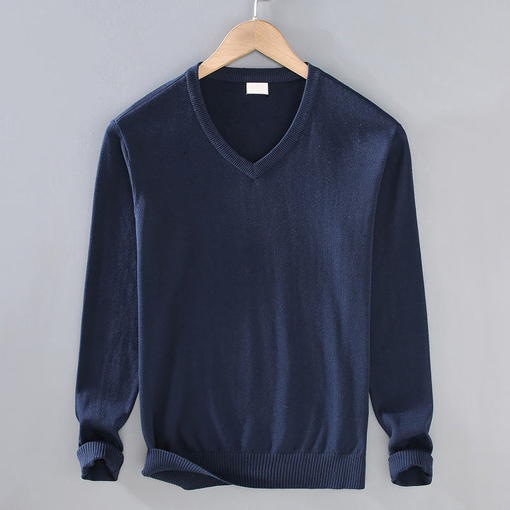 Buddha Stones無地 Vネック コットン シンプルデザイン メンズ 長袖セーター - ミッドナイトブルー - US/UK/AU42、 EU52 (3XL) - image 10