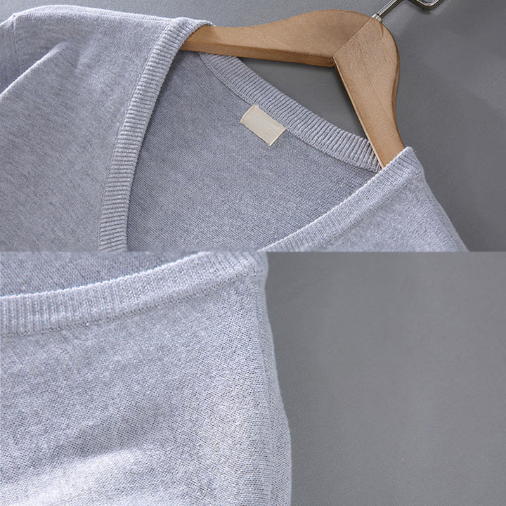 Buddha Stones無地 Vネック コットン シンプルデザイン メンズ 長袖セーター - image 4