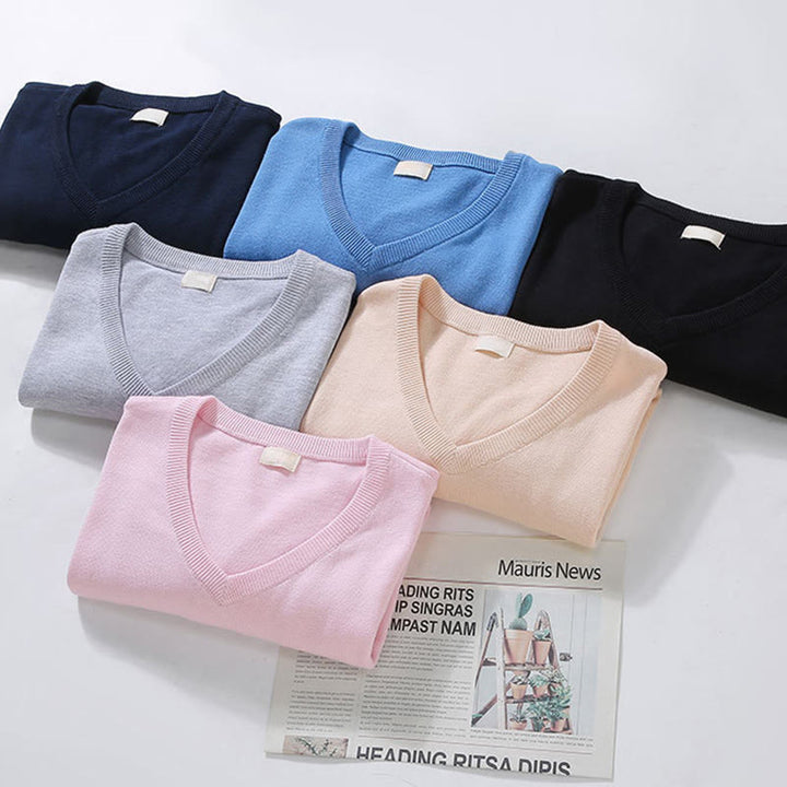 Buddha Stones無地 Vネック コットン シンプルデザイン メンズ 長袖セーター - image 13