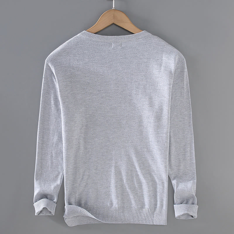 Buddha Stones無地 Vネック コットン シンプルデザイン メンズ 長袖セーター - image 1