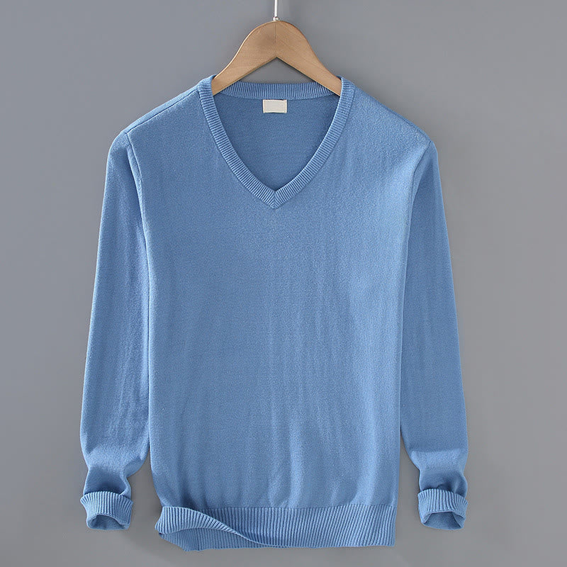 Buddha Stones無地 Vネック コットン シンプルデザイン メンズ 長袖セーター - コーンフラワーブルー - US/UK/AU42、 EU52 (3XL) - image 12