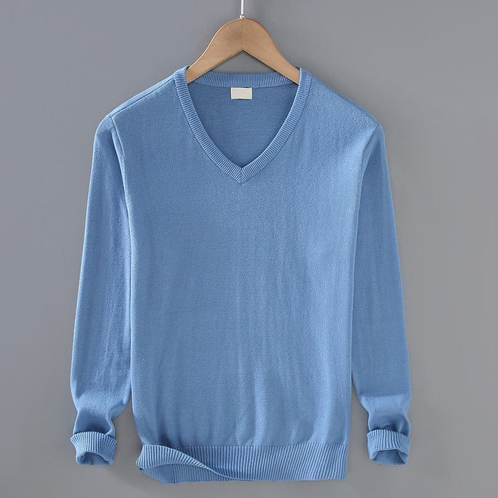 Buddha Stones無地 Vネック コットン シンプルデザイン メンズ 長袖セーター - コーンフラワーブルー - US/UK/AU42、 EU52 (3XL) - image 12