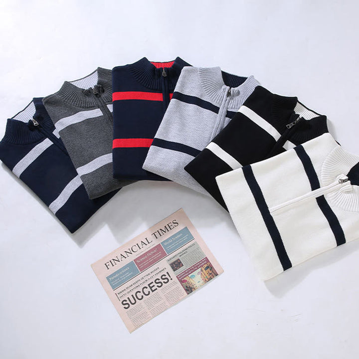 Buddha Stonesカラーコントラストストライプハーフジッパーデザインコットンメンズ長袖セーター - image 15