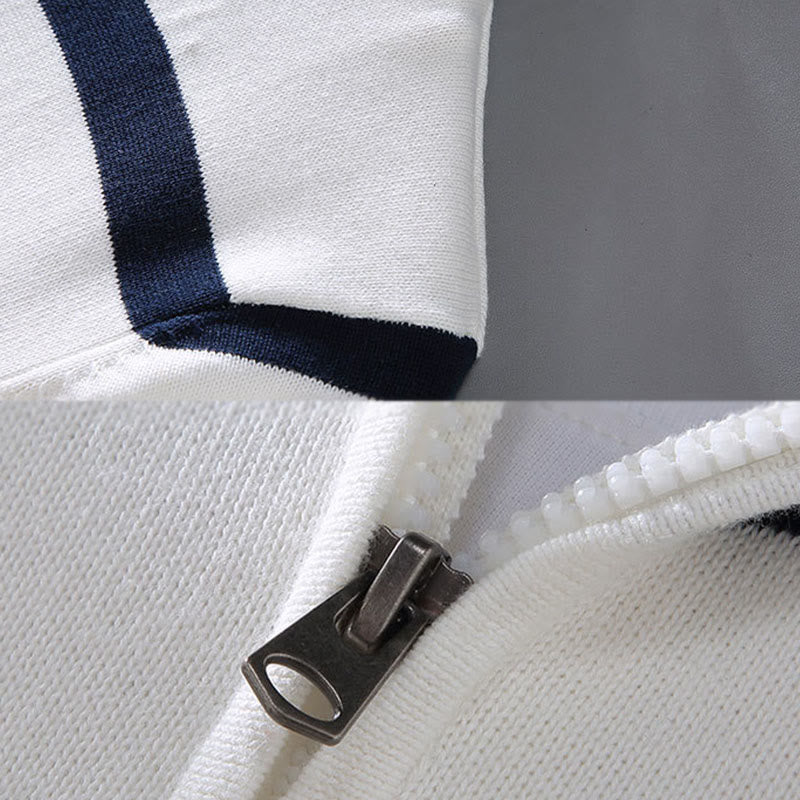 Buddha Stonesカラーコントラストストライプハーフジッパーデザインコットンメンズ長袖セーター - image 5