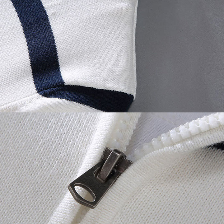 Buddha Stonesカラーコントラストストライプハーフジッパーデザインコットンメンズ長袖セーター - image 5