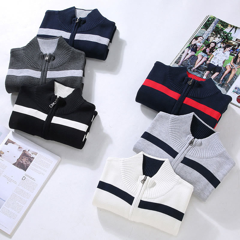 Buddha Stonesカラーコントラストストライプハーフジッパーデザインコットンメンズ長袖セーター - image 13