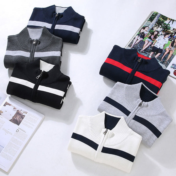 Buddha Stonesカラーコントラストストライプハーフジッパーデザインコットンメンズ長袖セーター - image 13